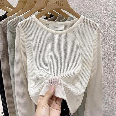 高级感冰丝针织衫女夏季薄款设计感小众短款镂空罩衫白色防晒上衣