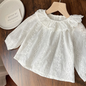 春秋女童蕾丝花边上衣女宝宝荷叶领衬衣儿童翻领公主衬衫 娃娃衫