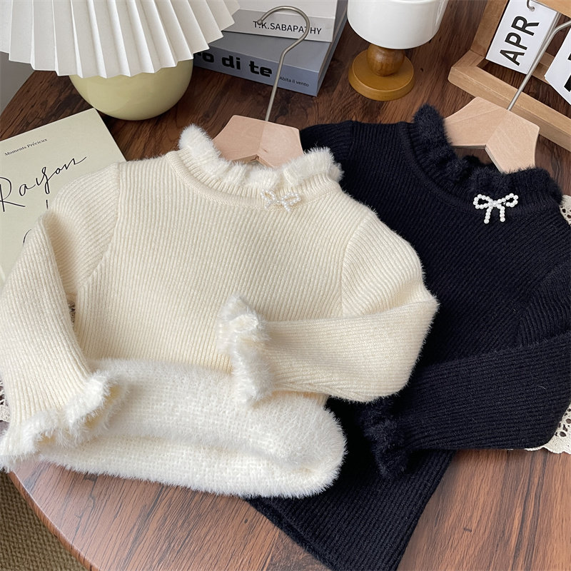 冬款女童木耳边领蝴蝶结一体绒打底毛衣宝宝加厚针织衫公主儿童女,童装/婴儿装/亲子装,毛衣/针织衫,淘宝优惠券,粉丝福利购,淘宝优惠卷
