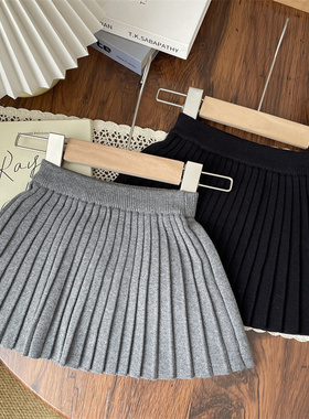 秋冬洋气女童宝宝针织百褶裙半身裙毛线裙女孩松紧百搭学院风短裙