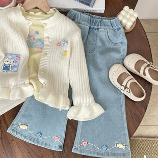 2026春天女童可爱喇叭裤牛仔裤宝宝外穿裤子儿童幼儿园长裤洋气女
