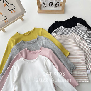 百搭春秋婴儿白色打底衫 t恤女 纯棉宝宝条纹内搭上衣小童儿童长袖