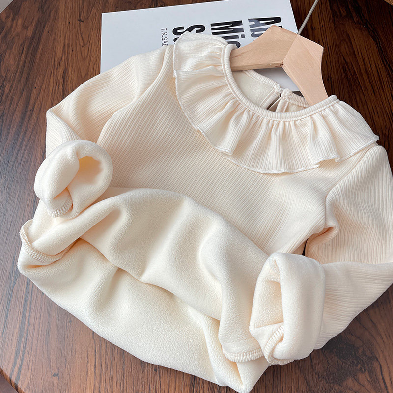 长袖荷叶领一体绒打底衫