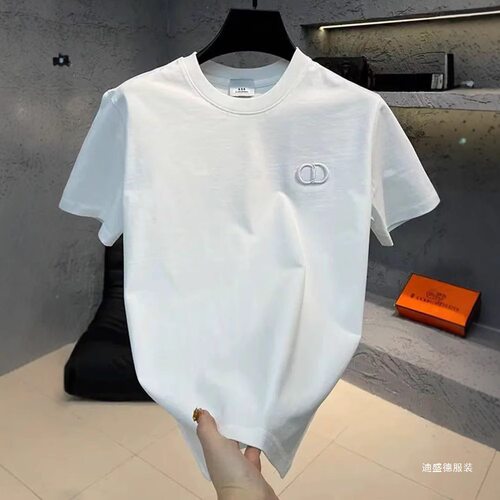 新款刺绣CD男女圆领短袖字母夏季宽松纯棉休闲T恤上衣情侣大码潮