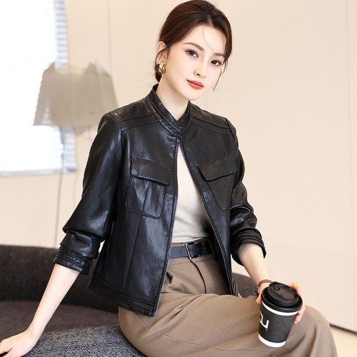 海宁真皮皮衣女短款修身显瘦外套