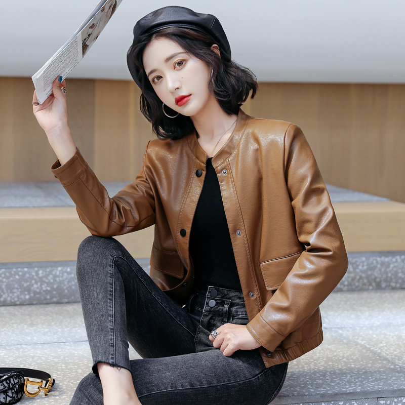 海宁真皮皮衣女短款宽松显瘦外套