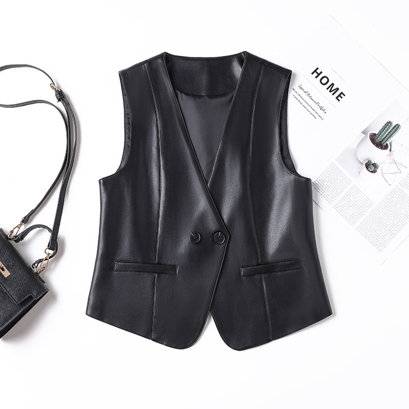 海宁真皮显瘦时尚马甲秋季新款百搭外穿无袖女士马夹时尚休闲内搭