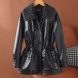 海宁真皮皮衣女士中长款收腰显瘦羽绒服时尚加绒保暖外套冬季新款