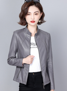 秋季新款海宁真皮皮衣女短款绵羊皮立领百搭皮夹克小个子修身外套