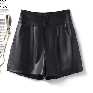 绵羊皮真皮短裤女海宁2025秋季新款欧洲站高腰显瘦百搭阔腿裤皮裤