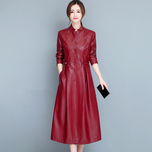 显瘦绵羊皮风衣时尚 海宁真皮皮衣女长款 修身 新款 洋气盘扣外套 秋季