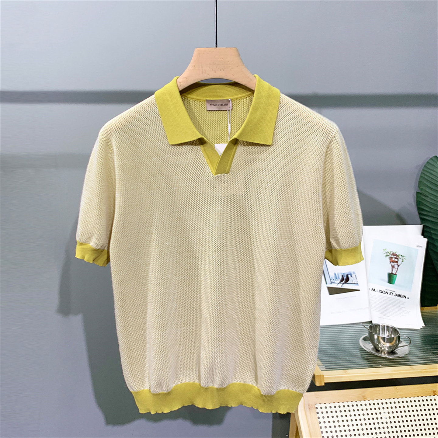 潮流撞色翻领针织衫男短袖夏季冰凉透气老钱风男士POLO衫休闲通勤