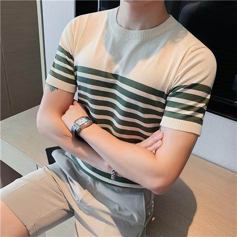 黑白条纹短袖针织短袖潮休闲