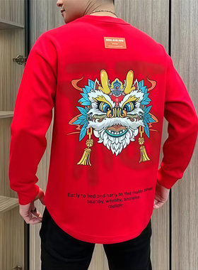 国潮蛇年本命年红色卫衣福男2025年新款秋冬季弧形长袖新年衣服装