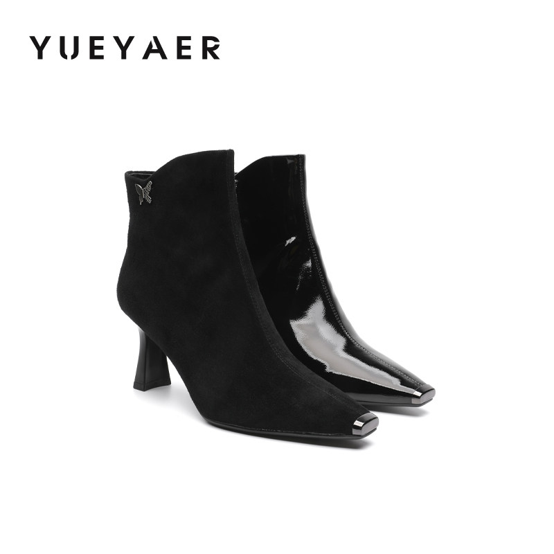 月芽儿尖头短靴女款2025新款秋冬黑色气质高跟鞋设计感小众瘦瘦靴,女鞋,时装靴,淘宝优惠券,粉丝福利购,淘宝优惠卷