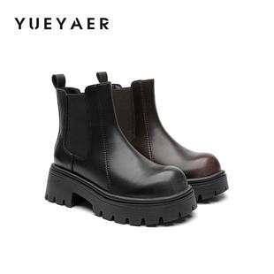 月芽儿冬季 切尔西靴女单靴炸街厚底瘦瘦小短靴烟筒增高马丁靴 新款
