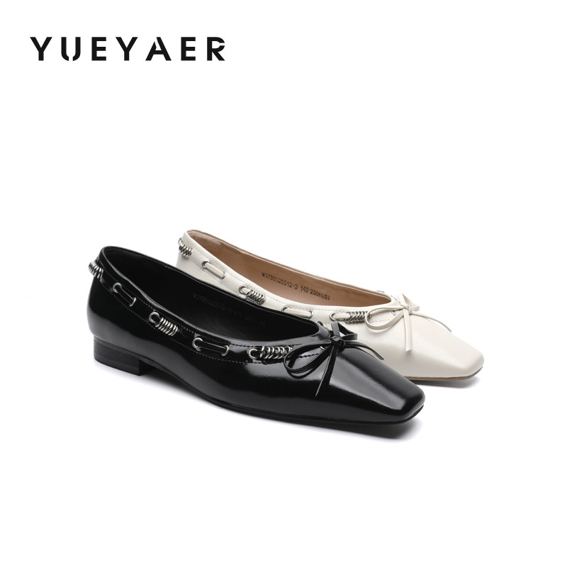 月芽儿法式蝴蝶结铆钉软皮方头单鞋女鞋2026新款舒适软底平底瓢鞋,女鞋,浅口单鞋,淘宝优惠券,粉丝福利购,淘宝优惠卷