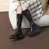 冬季 月芽儿时尚 百搭女士长靴新款 后拉链粗跟高筒气质长筒靴女