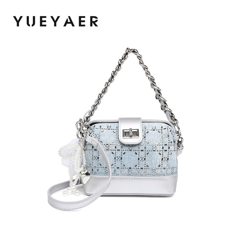 月芽儿2025新款复古牛仔布镶钻包包贝壳包韩系手提包单肩斜跨包潮,箱包皮具/热销女包/男包,通用款女包,淘宝优惠券,粉丝福利购,淘宝优惠卷