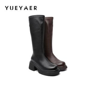 显瘦长靴骑士靴不过膝大筒围长靴女 时尚 月芽儿长筒靴冬季 新款