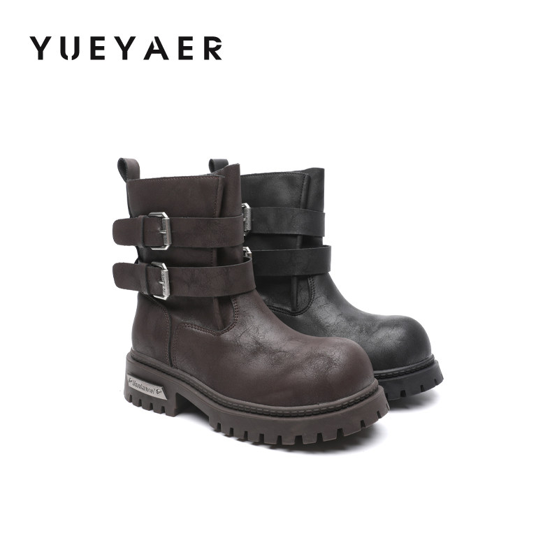 月芽儿时装靴女2025秋冬季新款短筒靴子英伦风机车靴平底马丁靴女