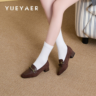 女英伦风中跟小皮鞋 月芽儿秋季 复古单鞋 粗跟一脚蹬乐福鞋 新款