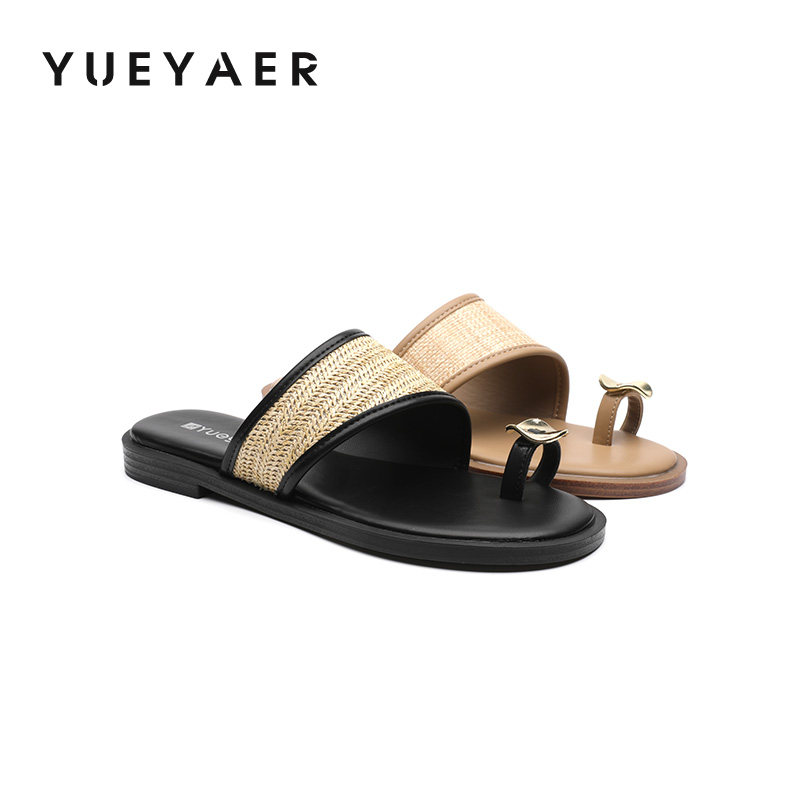 月芽儿夏新款度假一字拖女鞋外穿套趾凉拖鞋配裙子海边沙滩鞋