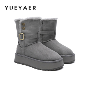 外穿增高短靴子 加绒加厚保暖棉鞋 月芽儿厚底雪地靴女2025新款 冬季