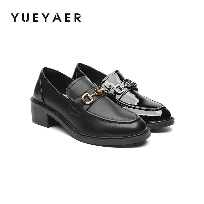 月芽儿2025新款英伦风一脚蹬乐福鞋女粗跟中跟小皮鞋百搭深口单鞋,女鞋,乐福鞋（豆豆鞋）,淘宝优惠券,粉丝福利购,淘宝优惠卷