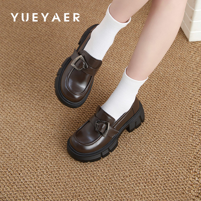 月芽儿厚底乐福鞋女春季新款松糕增高英伦风黑色小皮鞋女鞋
