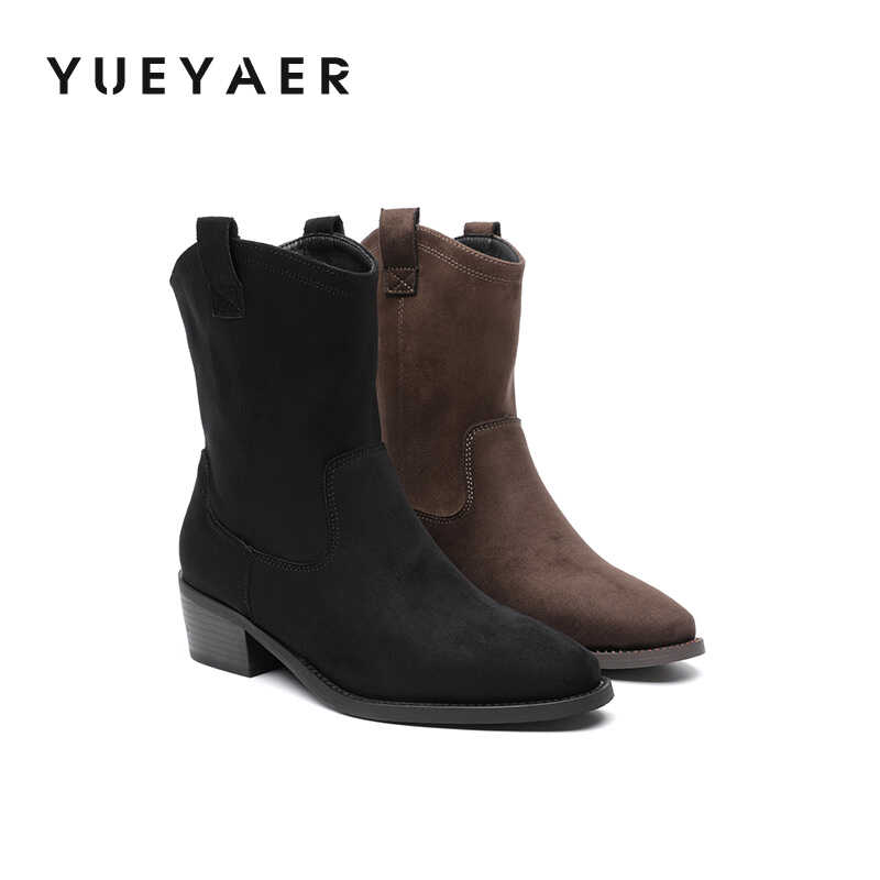 短靴月芽儿棕色秋冬百搭复古