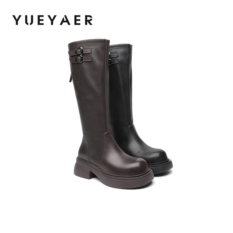 月芽儿2024新款厚底粗跟骑士靴