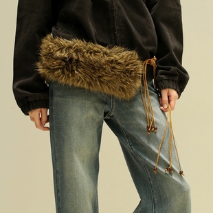 美式辣妹复古y2k毛毛腰带屁帘多功能串珠毛领巾亚文化配饰头饰潮