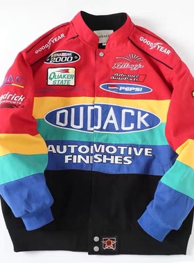 DUDACK新款彩虹条男女欧美潮牌立领外穿宽松夹克刺绣青春休闲