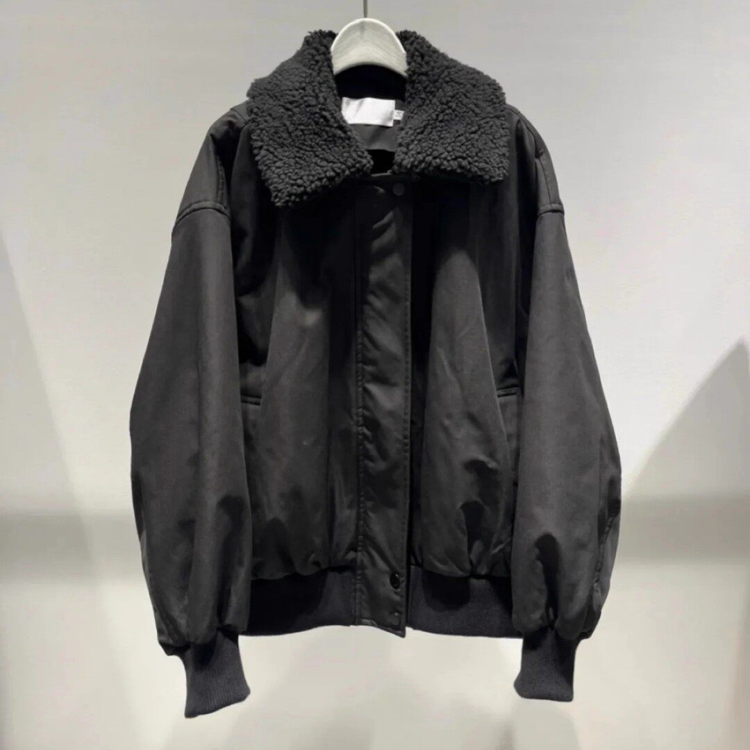 MM麦麦家2025秋冬新款黑色休闲保暖毛领棉服外套女上衣4GA381521