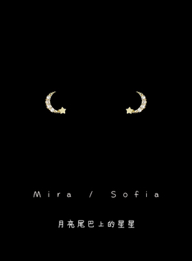 月亮尾巴上的星星S925银针闪钻星月耳钉气质甜美星星月亮迷你耳饰