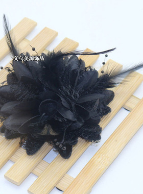 韩版布艺网纱羽毛超大花朵胸针时尚串珠白色花卉别针胸花超仙配饰
