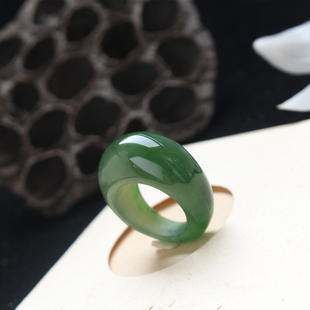 原创新款和田玉碧玉大馒头戒指白加绿20mm指环男女款可定制玉戒