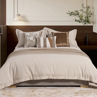 高端软装 奶油侘寂风中古风卡其 多件套 家具配套床品 展厅样板间