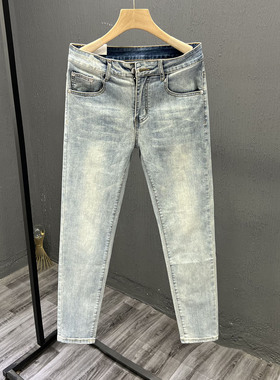 夏季弹性小脚牛仔裤男韩版长裤修身裤子春秋男士浅蓝水洗九分裤