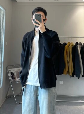 cleanfit黑色针织开衫外套男款秋冬高级感慵懒风韩系立领拉链毛衣