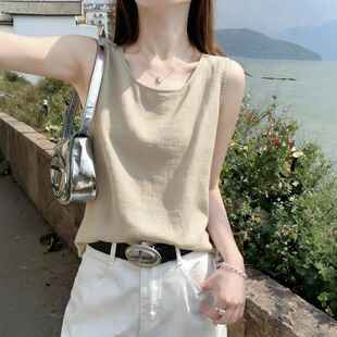 夏季活力青春无袖宽松减龄大码显瘦学生百搭简约圆领吊带背心女