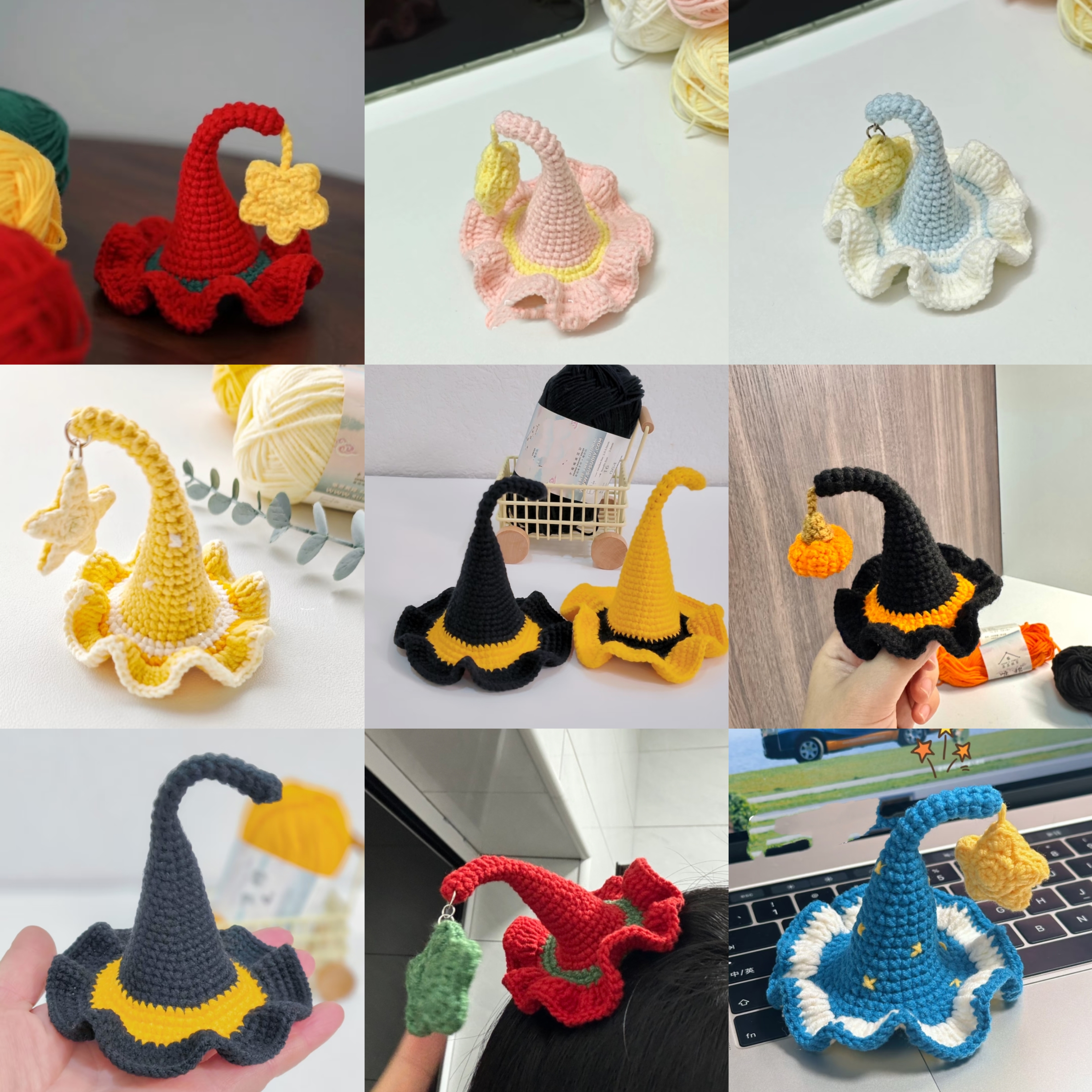 精灵帽手工编织diy材料包钩针编织魔法帽发夹挂件送女友礼物成品