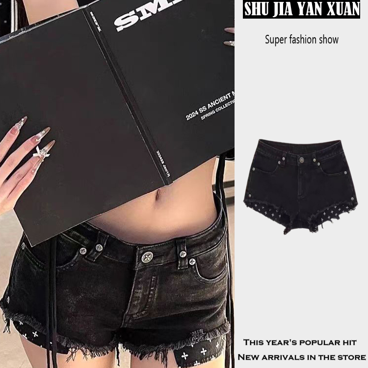 美式y2k辣妹水洗十字架印花低腰牛仔短裤女夏季新款包臀显瘦热裤