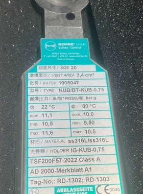 议价：德国REMBE爆破片KUB/BT-KUB-0.75，原装进口
