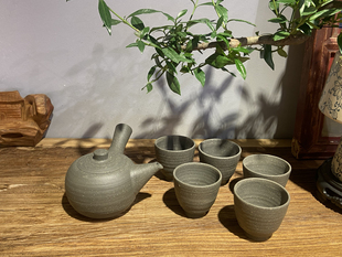 常滑烧已故无形文化财水野静仙 侧把急须泡茶壶 原矿绿泥素壶套装