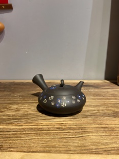 彩绘小花侧把急须泡茶壶 日式 日本常滑烧已故名匠 稻叶石水作