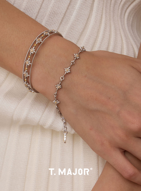 Dare买手店 T.MAJOR 星环双色镶嵌宝石手链925银旧复古原创首饰女