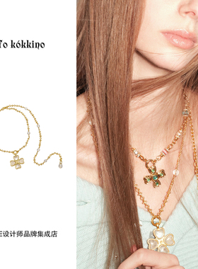 Dare买手店 tokokkino正品 蝴蝶结花白水晶项链原创设计复古首饰