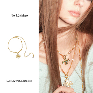 Dare买手店 蝴蝶结花白水晶项链原创设计复古首饰 tokokkino正品